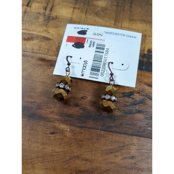 Macys Necklace & Earring Set, Leather Cord Multiple Strands, Beaded Gold & Brown - Picture 2 of 7